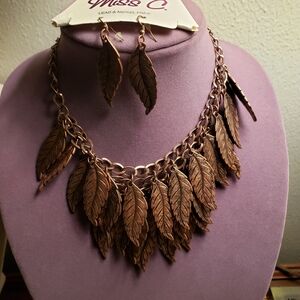 Bronze Leaf Necklace and Earring Set
